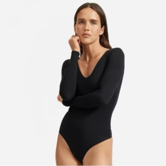 EVERLANE The Long-Sleeve V-Neck Bodysuit Black NWT - Picture 1 of 5